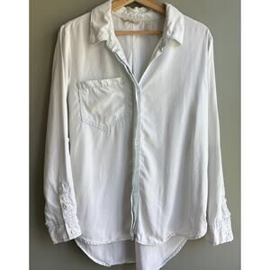 SOFT SURROUNDINGS Tencel Button Up Medium Pet. Ice Blue Coastal Minimalist FLAW